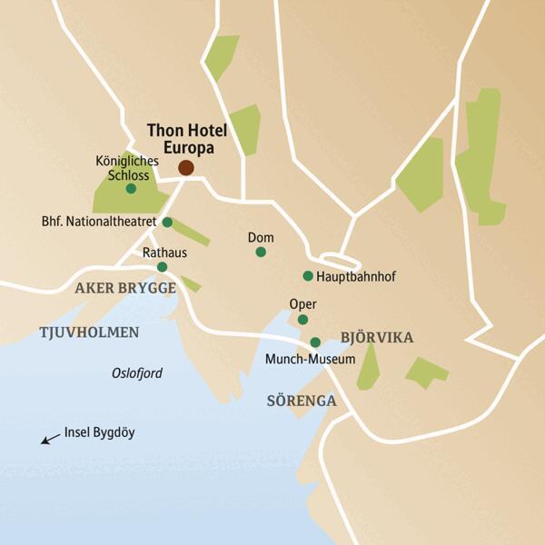 Das Hotel der CityLights-Reise Oslo liegt zentral in der Nähe des Königlichen Schlosses.