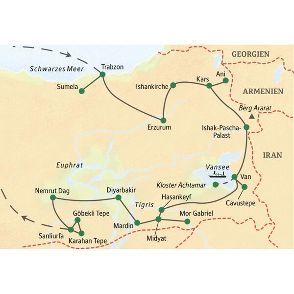 In der Osttürkei treffen zahlreiche Kulturen und Traditionen aufeinander – ein reiches Kaleidoskop des alten Orients und eine spannende Region der Gegenwart: Auf unserer Studienreise zwischen Schwarzem Meer, Vansee, Euphrat und Tigris lernen wir diese vielfältige Region kennen.