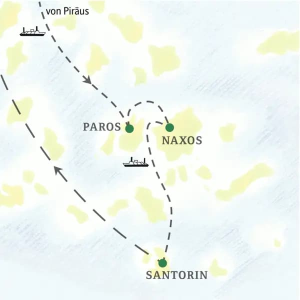 Erleben Sie bei dieser 14-tägigen Wanderreise die Kykladen-Inseln Paros, Naxos und Santorin