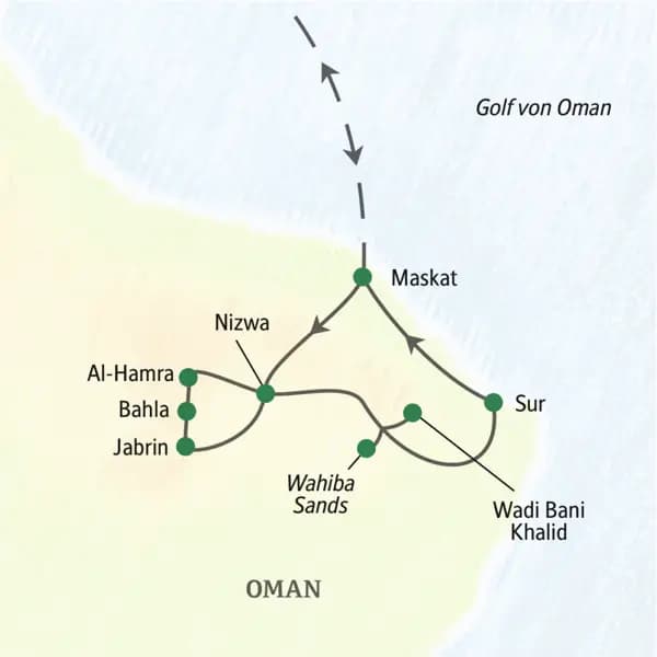 Bei unserer Reisen in den Oman - Impressionen besuchen wir unter anderem Maskat, Sur, Nizwa und Wahiba Sands.