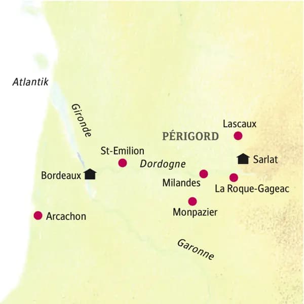 Von zwei Standorten aus - Bordeaux und in Sarlat - erkunden wir auf unserer smart&small-Rundreise die Region rund um Bordeaux und das Périgord, dabei u. a. Lascaux, St-Emilion, Milandes.