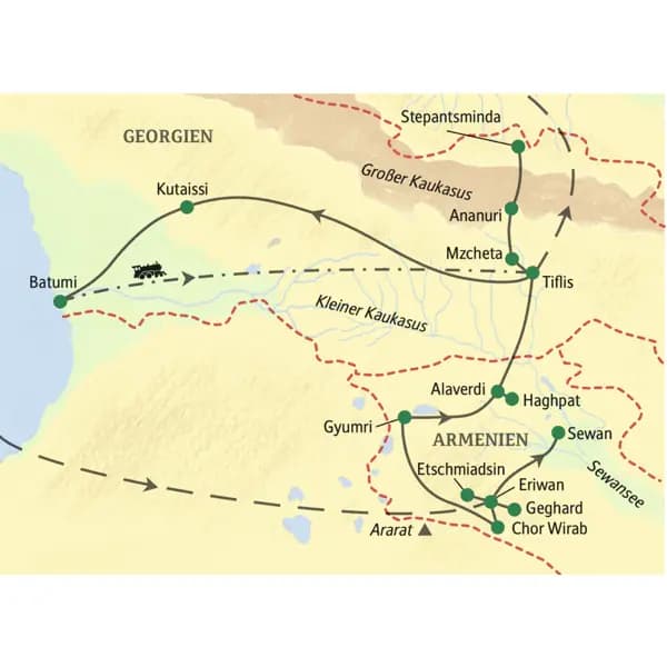 In 15 Tagen auf dieser Studienreise ein umfassendes Bild von Armenien und Georgien erhalten; mit Schwarzem Meer und Kaukasus.