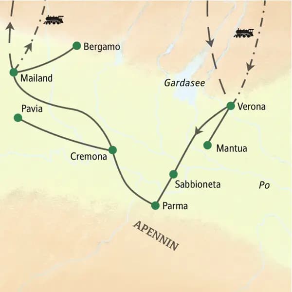 Unsere Studienreise in die Lombardei führt von Verona über Mantua, Parma, Cremona und Bergamo bis nach Mailand.