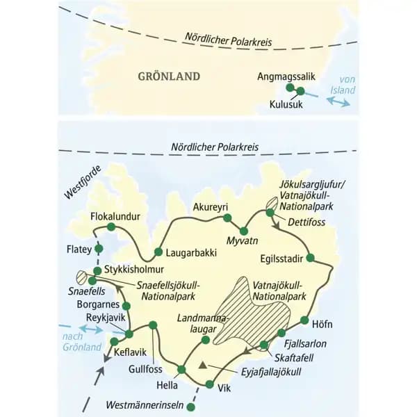 Nach der umfassenden Rundreise durch Island, haben Sie die Möglichkeit, die Studienreise durch einen Aufenthalt in Ostgrönkand um 4 Tage zu verlängern.