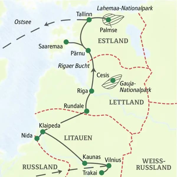 Unsere Studienreise ins Baltikum führt durch die drei baltischen Staaten Litauen, Lettland und Estland, mit Kurischer Nehrung (UNESCO-Welterbe) und der Insel Saaremaa.