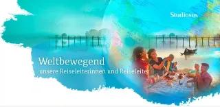 Eine Bildkollage von einer Reiseleiterin und Reisenden, die zusammen eine Mahlzeit vor einer malerischen Landschaft genießen.