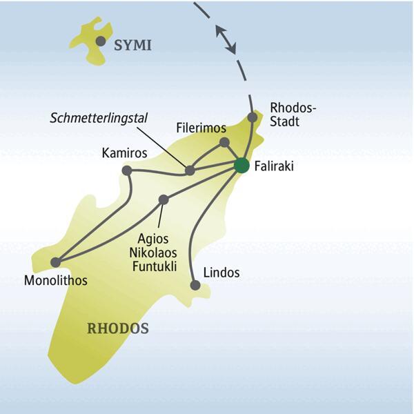 Vom Badeort Faliraki aus erkunden wir die Insel Rhodos und erleben auf unserer Singlereise Kamiros, Monolithos, Rhodos-Stadt, Filerimos und das Schmetterlingstal.