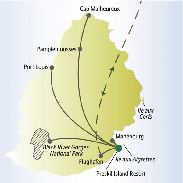 Vom Preskil Island Resort aus führt uns unsere me&more-Reise für Singles und Alleinreisende nach Mauritius zum Cap Malhereux, nach Port Louis und Mahébourg sowie in den Black River Gorges National Park.