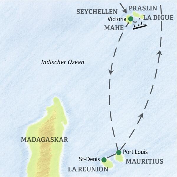 Entdecken Sie auf dieser zweiwöchigen Studienreise die traumhaften Inseln im Indischen Ozean: die Seychellen, Mauritius und La Réunion.