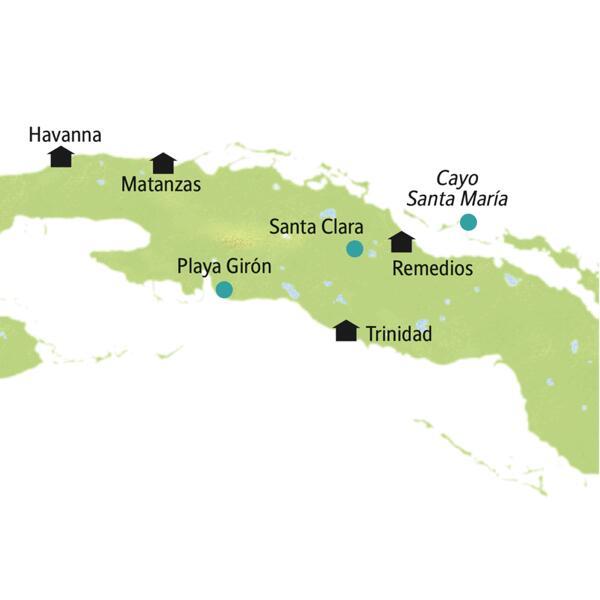 Unsere Reiseroute durch Kuba startet in Havanna und führt über Trinidad, Remedios und Matanzas zurück in die Hauptstadt. Auch Santa Clara erleben Sie auf dieser smart & small-Rundreise. Natürlich bleibt auch Zeit für Strand und Meer.