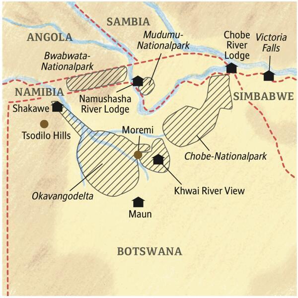 Zwei Wochen lang erkunden Sie mit Ihrem Studiosus-Reiseleiter und in kleiner Gruppe die Naturschönheiten Botswanas und Namibias, auf Safari zu Lande und zu Wasser in den Wildreservaten am Okavango und Chobe.