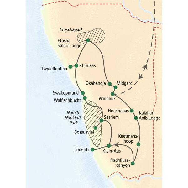 In 18 Tage erleben Sie auf dieser Rundreise alle Höhepunkte Namibias von Süd nach Nord mit Fish River Canyon bis Etosha Park.