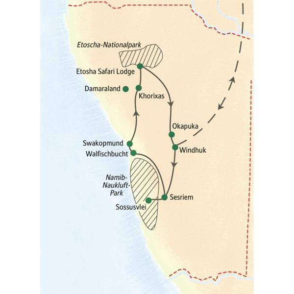 Die Höhepunkte Namibias mit Studiosus in 15 Tagen entspannt erleben - mit Muße vom Sossusvlei bis zum Etoscha-Nationalpark.