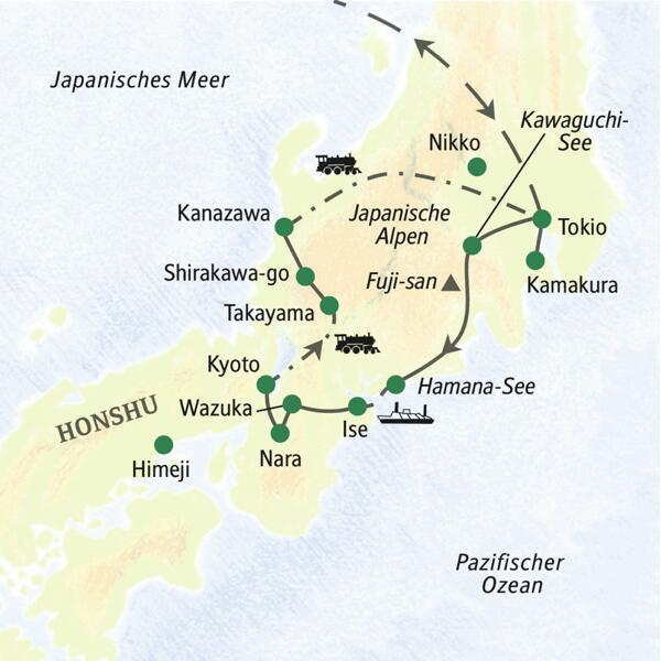 Die Höhepunkte der japanischen Hauptinsel in einer 14-tägigen Studienreise kombiniert. Mit Gelegenheit zu zwei Ausflügen nach Nikko und Himeji.