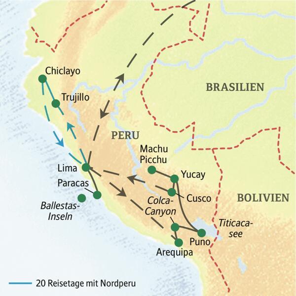 Peru kompakt erleben, besonders beliebt als erste Studiosus-Reise. Alle Höhepunkte mit Cusco, Machu Picchu, Titicacasee, Arequipa, Lima und auf Wunsch der Norden Perus.