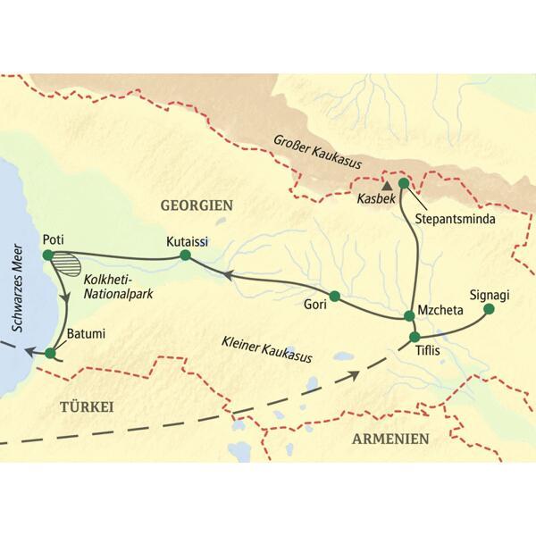 Großartige Landschafts- und Kulturerlebnisse zwischen Tiflis, Schwarzem Meer und den Gipfeln im Großen Kaukasus auf einer zehntägigen Studienreise nach Georgien.