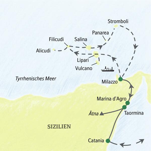 Auf dieser Naturerlebnis-Studienreise lernen Sie alle sieben Äolischen Inseln kennen: Lipari, Stromboli, Vulcano, Salina, Alicudi und Filicudi, plus den Ätna auf Sizilien.