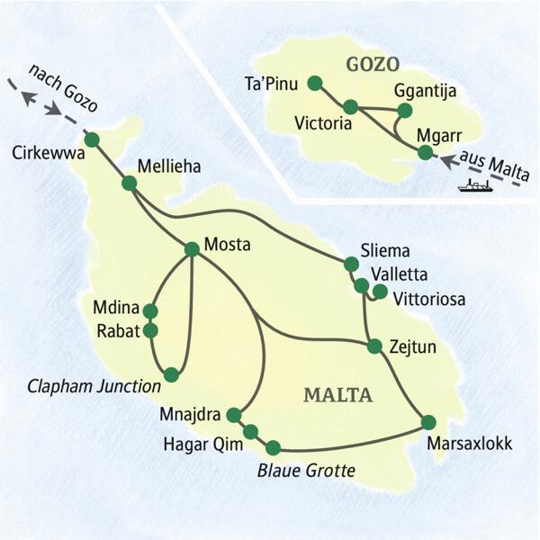Die Gäste dieser Studienreise nach Malta und Gozo besuchen die Höhepunkte der beiden Inseln mit Valletta, Mdina, Rabat und Victoria.