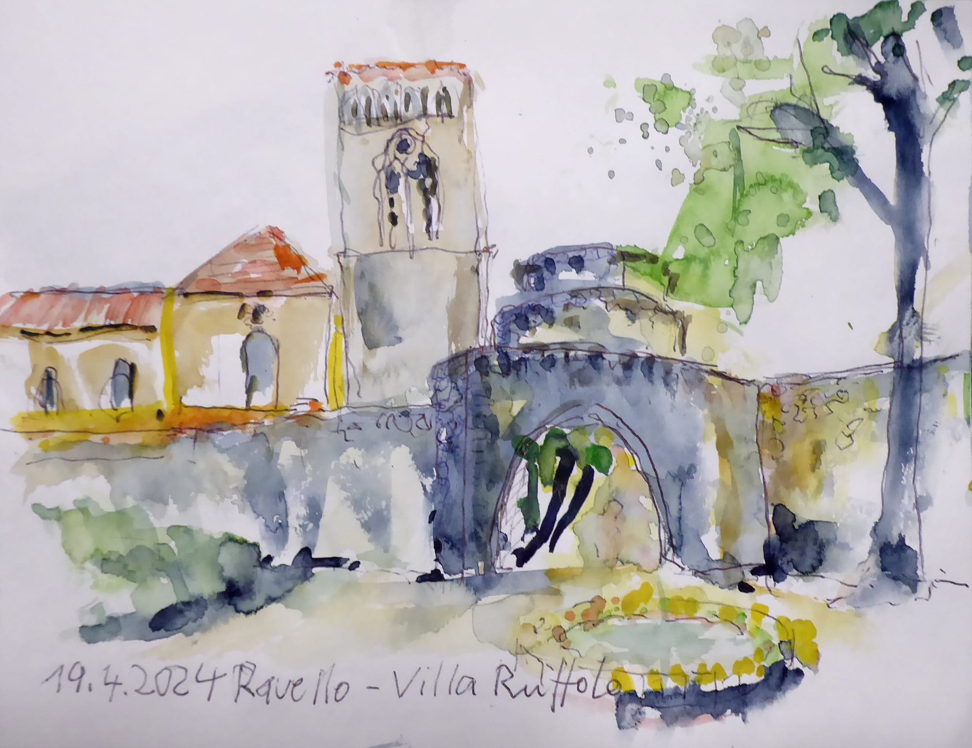 Aquarell von Villa Ruffolo in Italien